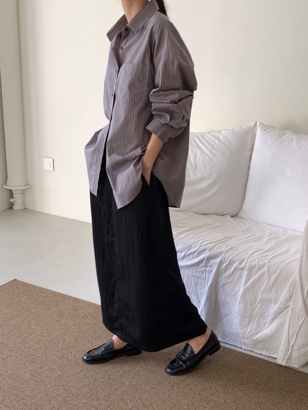 ボタンカラールーズ長袖ストライプシャツ | 詳細画像7