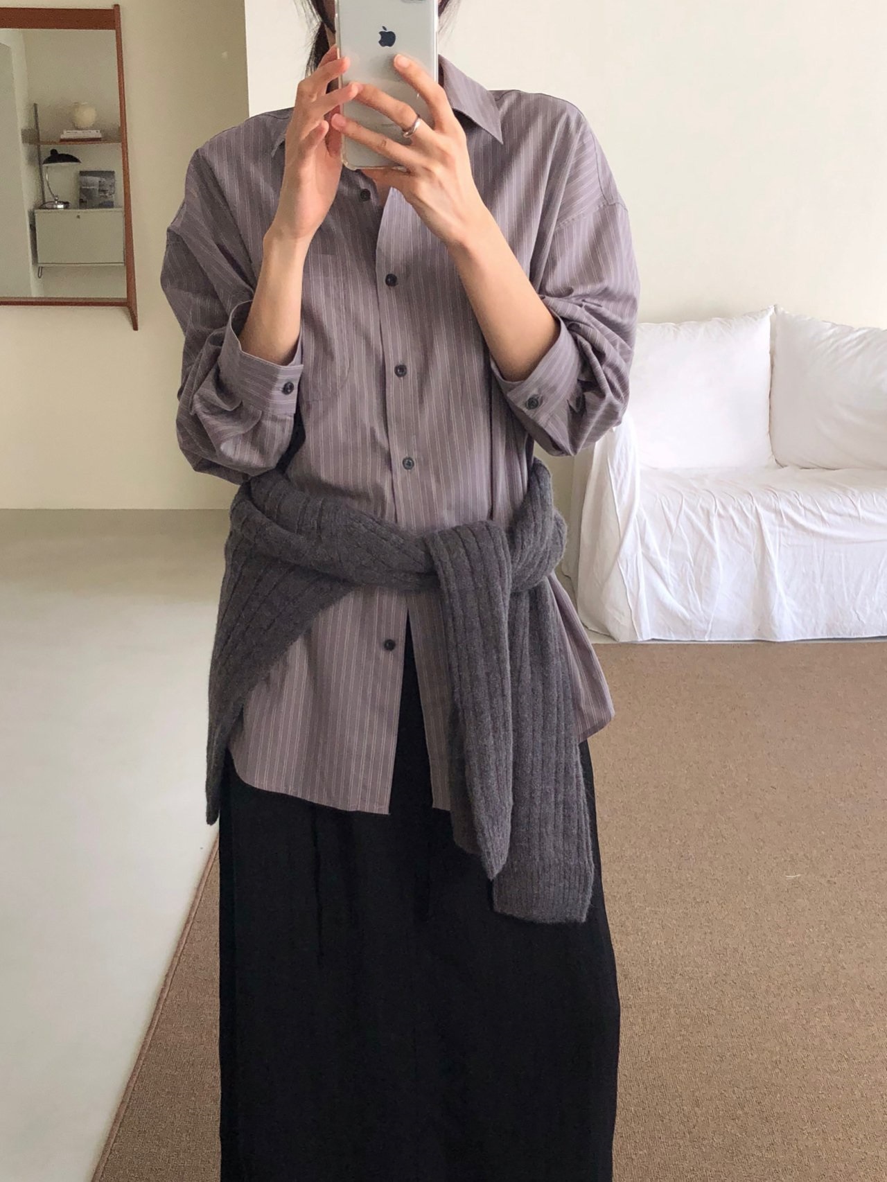 ボタンカラールーズ長袖ストライプシャツ | 詳細画像8