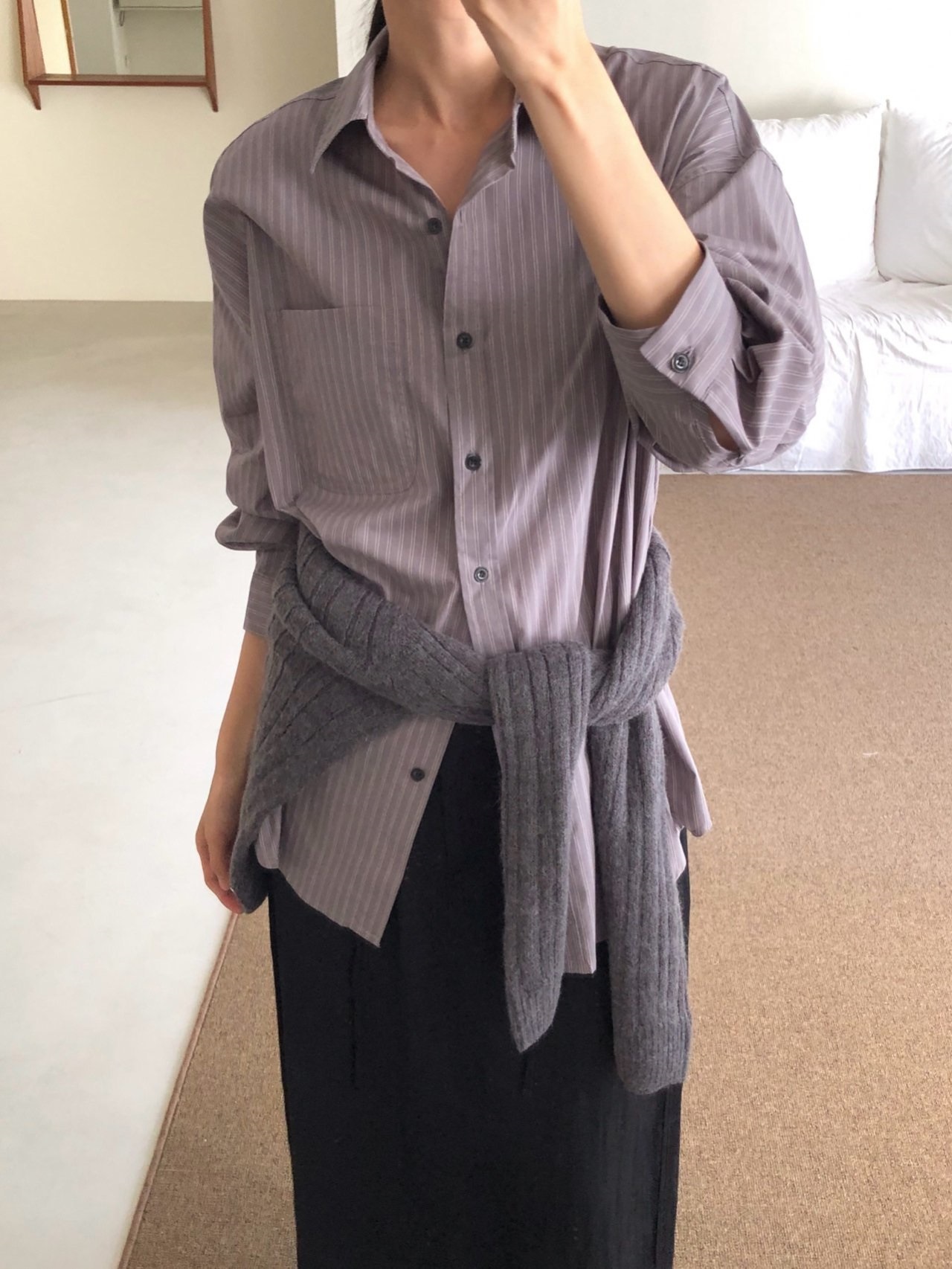 ボタンカラールーズ長袖ストライプシャツ | 詳細画像9