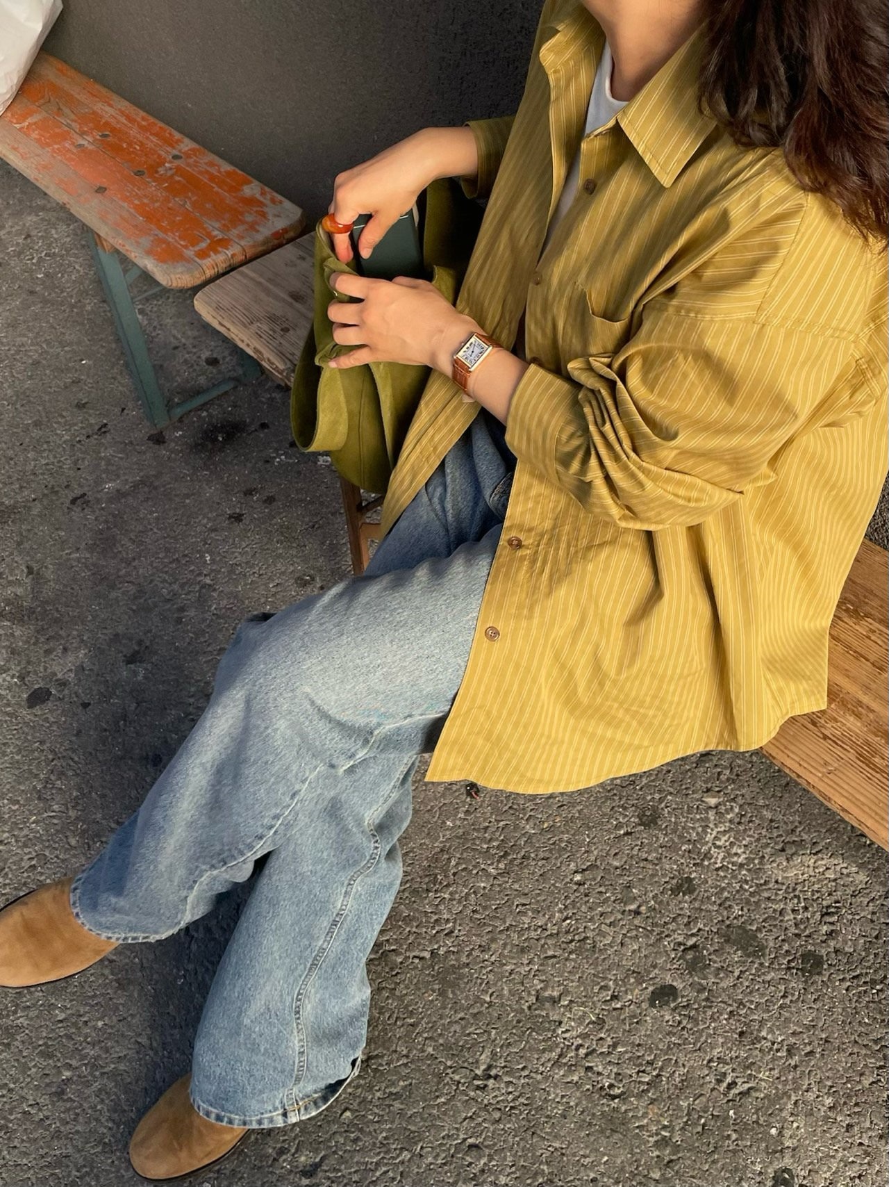 ボタンカラールーズ長袖ストライプシャツ | 詳細画像10