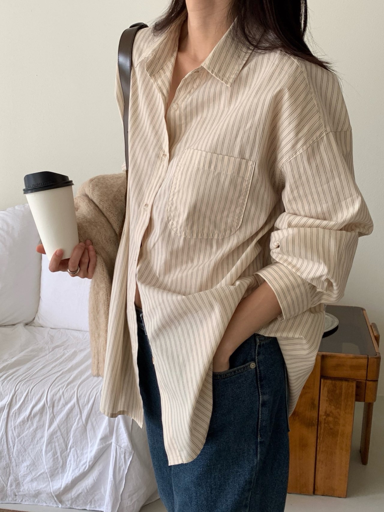 ボタンカラールーズ長袖ストライプシャツ | 詳細画像13