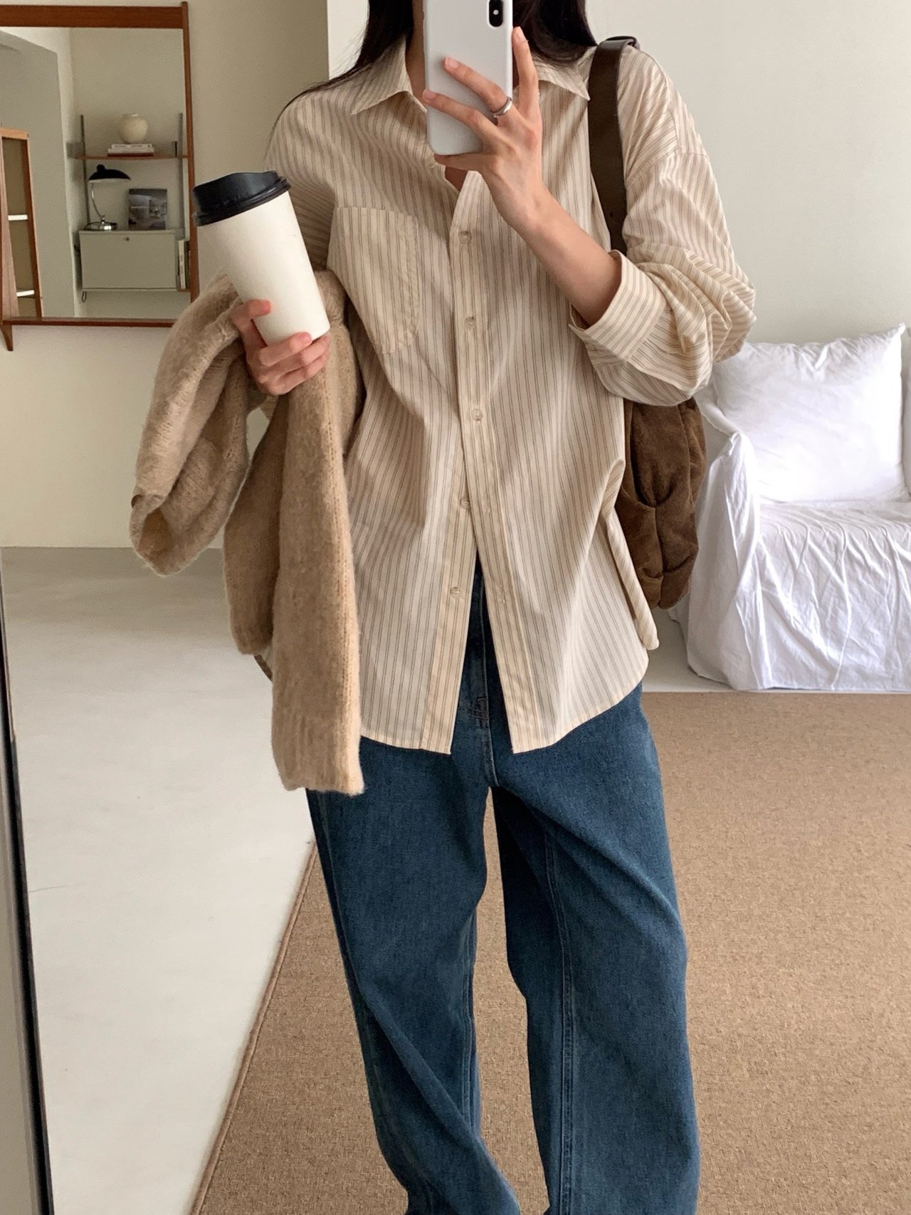 ボタンカラールーズ長袖ストライプシャツ | 詳細画像14