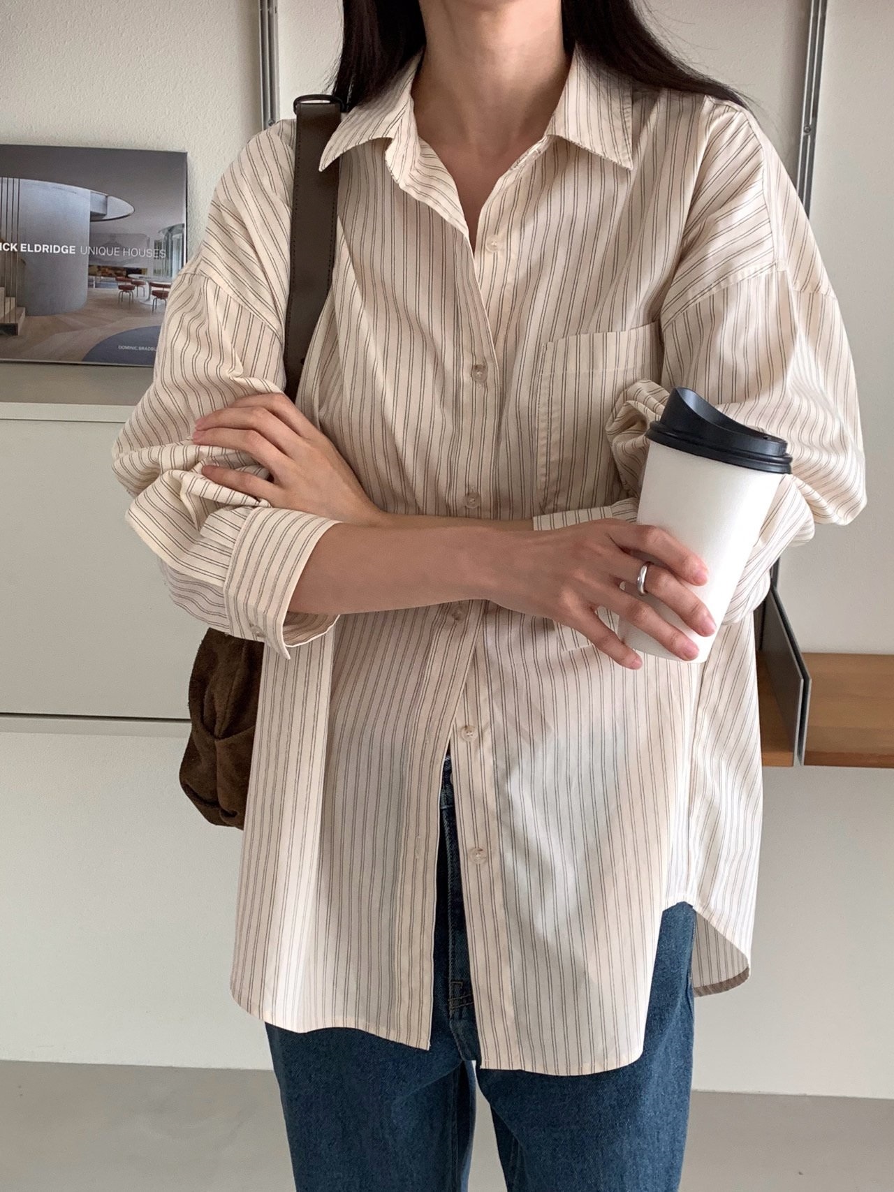 ボタンカラールーズ長袖ストライプシャツ | 詳細画像15