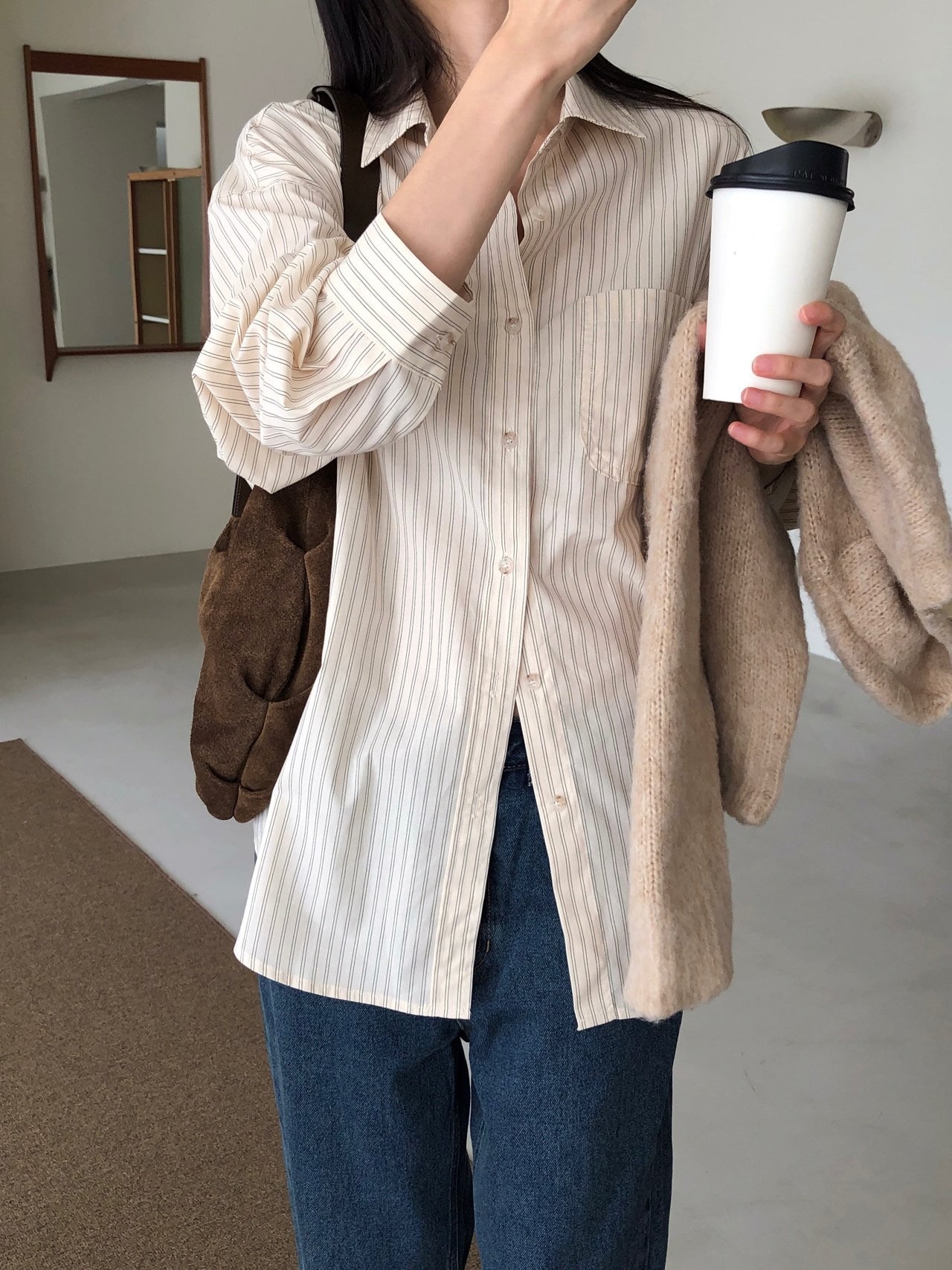 ボタンカラールーズ長袖ストライプシャツ | 詳細画像16