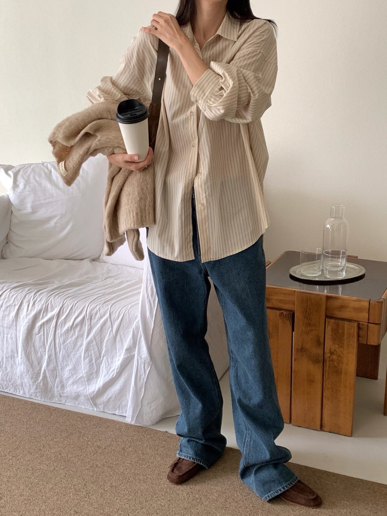 ボタンカラールーズ長袖ストライプシャツ | 詳細画像17