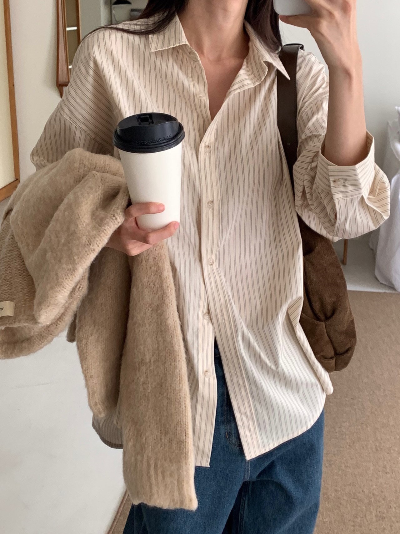 ボタンカラールーズ長袖ストライプシャツ | 詳細画像18