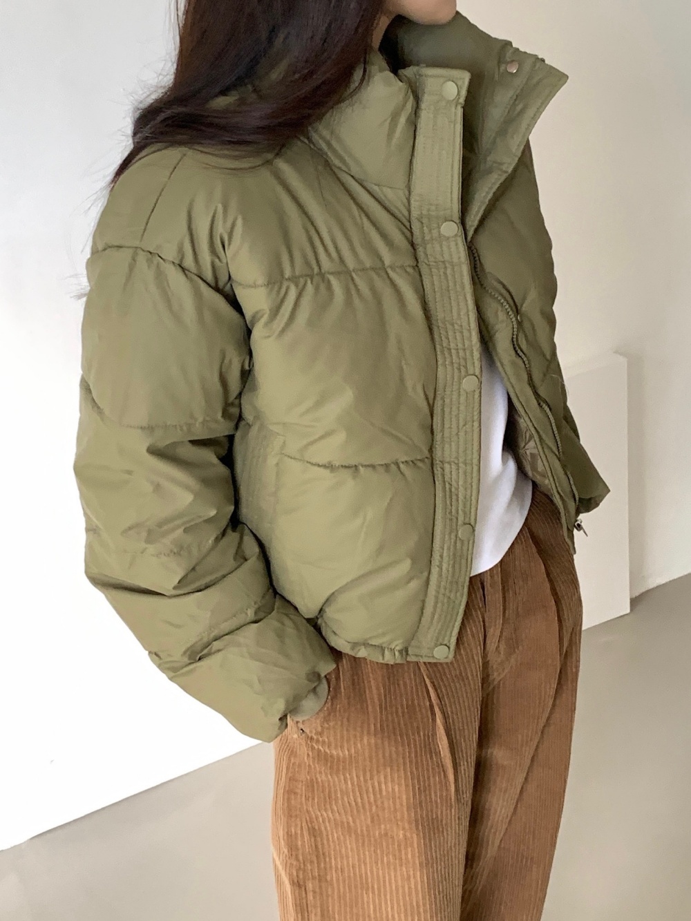 中綿ジップアップハイネックスナップボタンカラーダウンジャケット | 詳細画像3