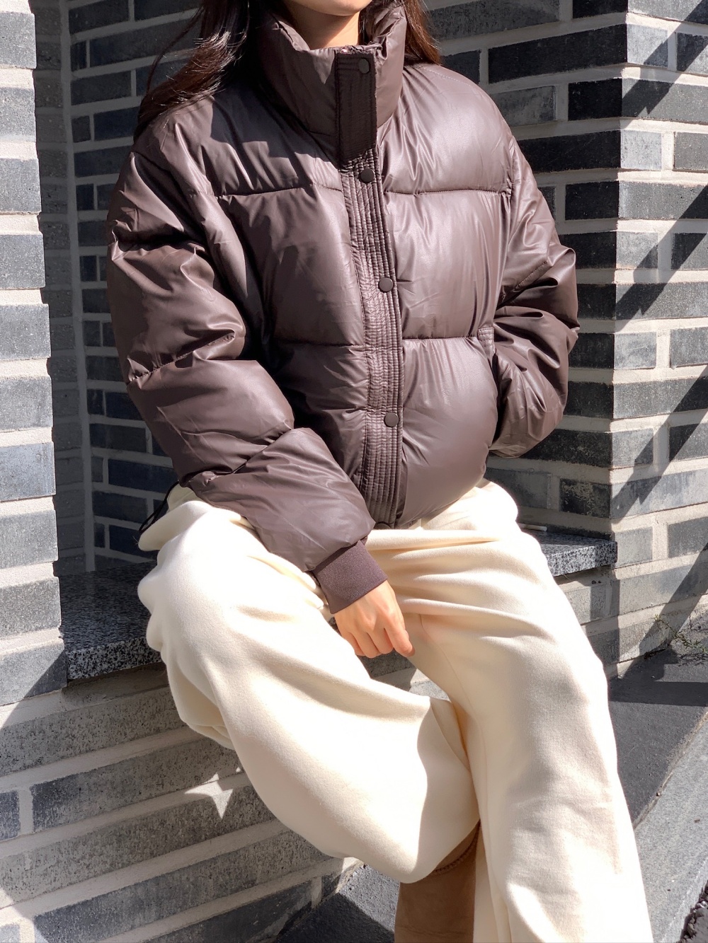 中綿ジップアップハイネックスナップボタンカラーダウンジャケット | 詳細画像9