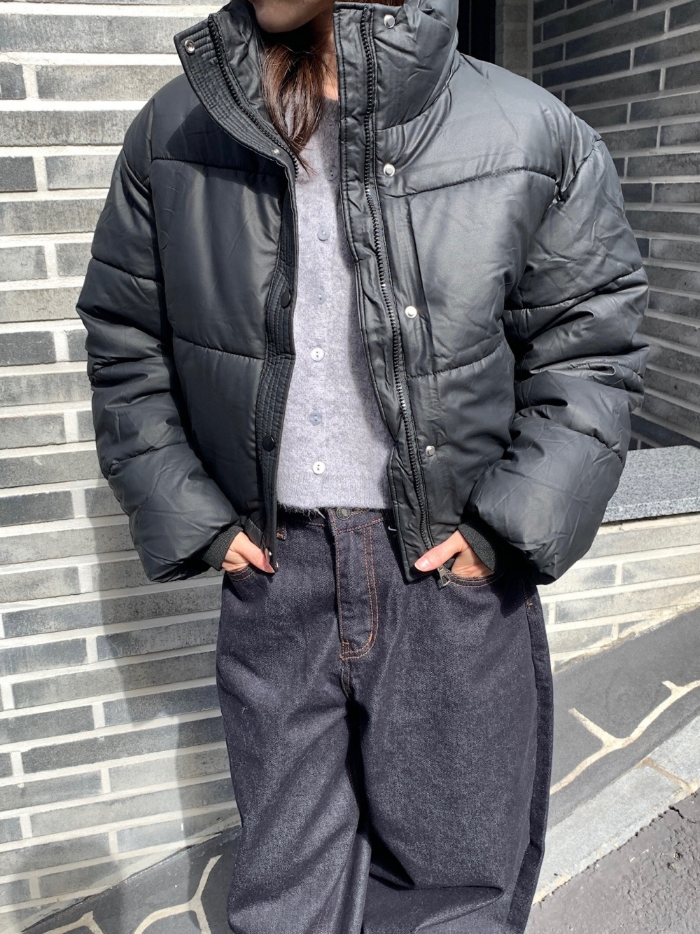 中綿ジップアップハイネックスナップボタンカラーダウンジャケット | 詳細画像15