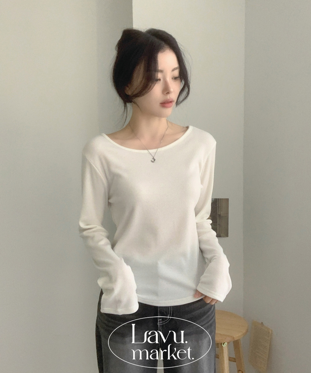 リブ裏起毛スリムボートネック長袖Tシャツ | レディースファッション