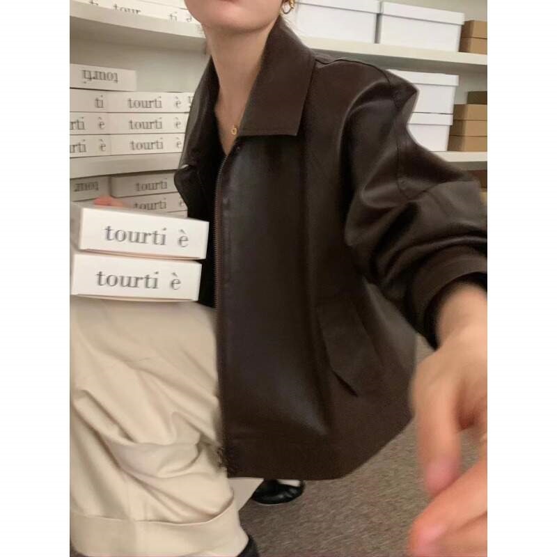 レザー調ジップアップカラーラグランジャンパー | 詳細画像5