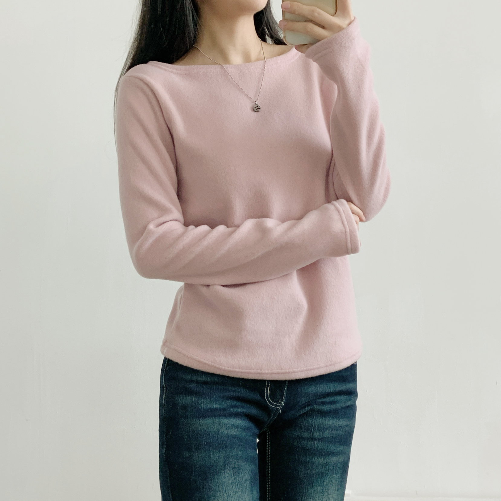 ボートネックワンショルダーベーシック無地カラーTシャツ | 詳細画像20