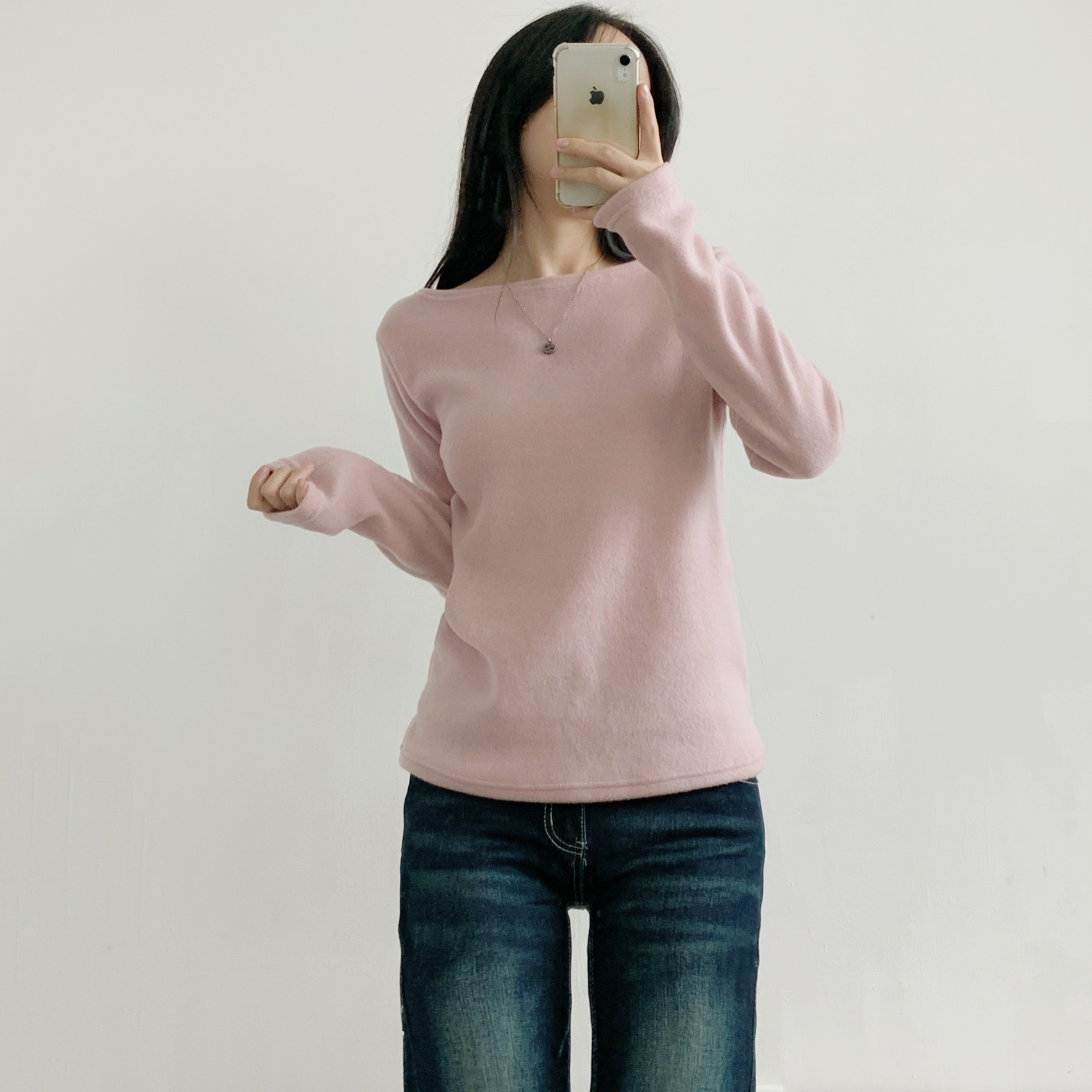 ボートネックワンショルダーベーシック無地カラーTシャツ | 詳細画像18