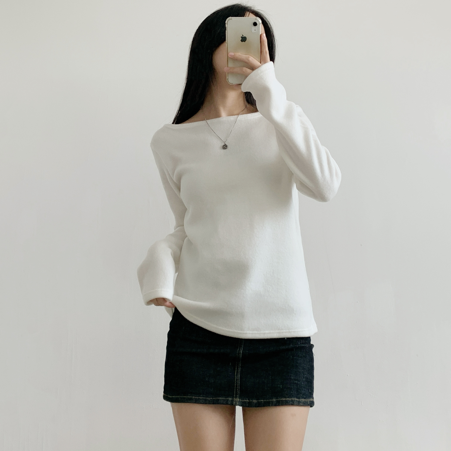 ボートネックワンショルダーベーシック無地カラーTシャツ | 詳細画像7