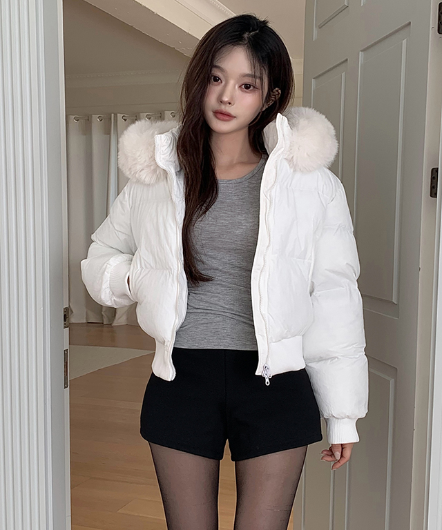 ジップアップハイネックショート長袖ジャンパーダウンジャケットード