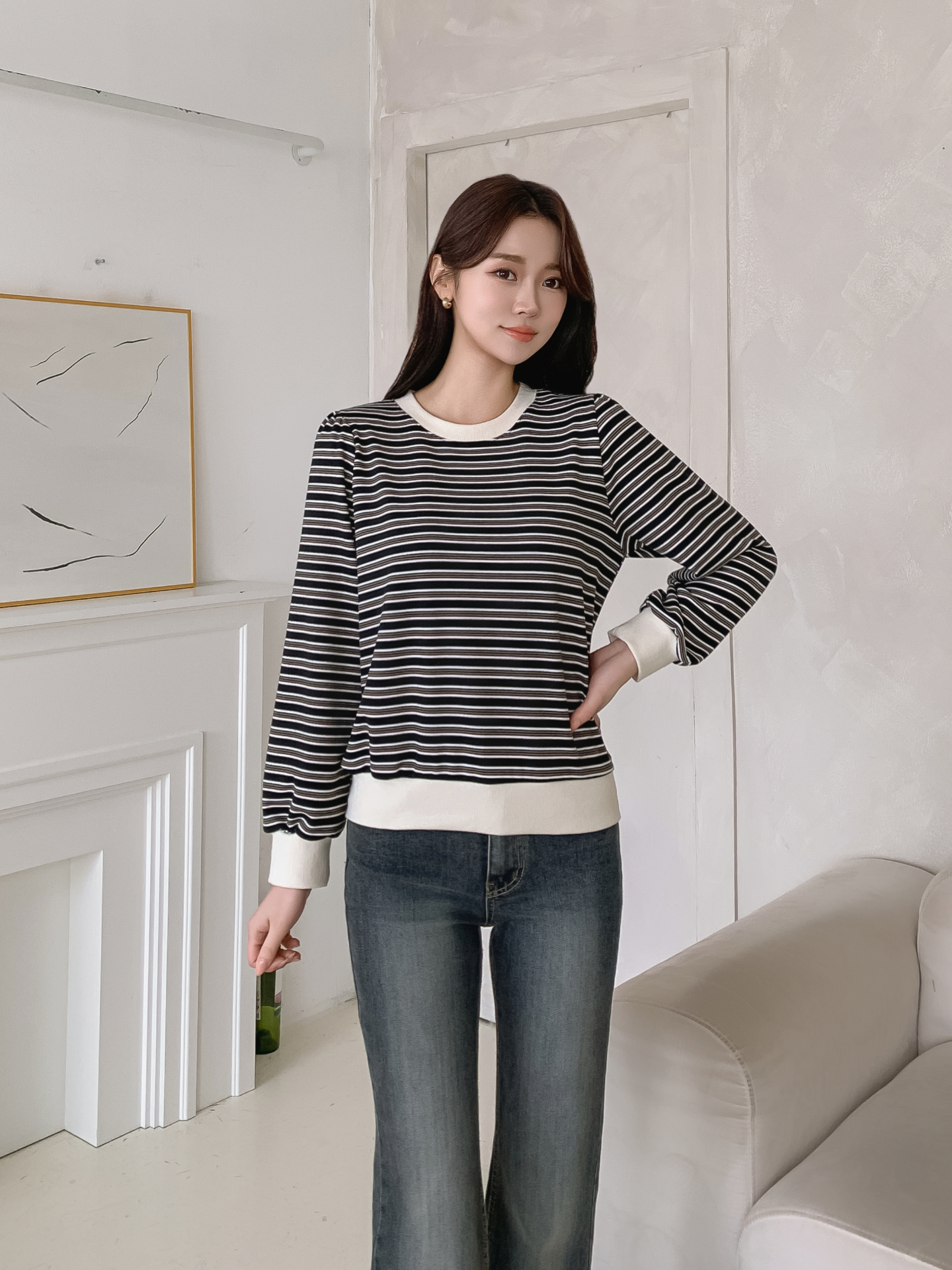 ラウンドネック長袖ボーダースウェット | 詳細画像5