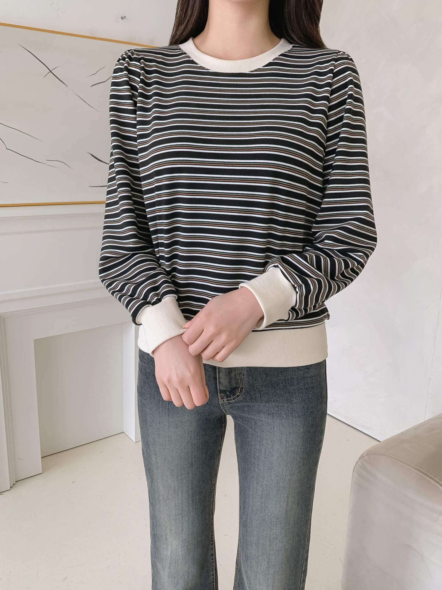 ラウンドネック長袖ボーダースウェット | 詳細画像6