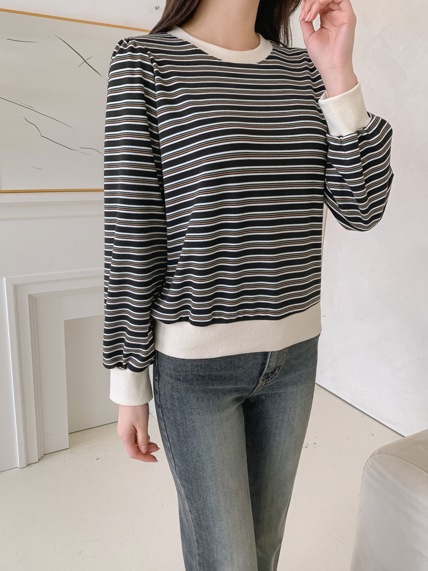 ラウンドネック長袖ボーダースウェット | 詳細画像7