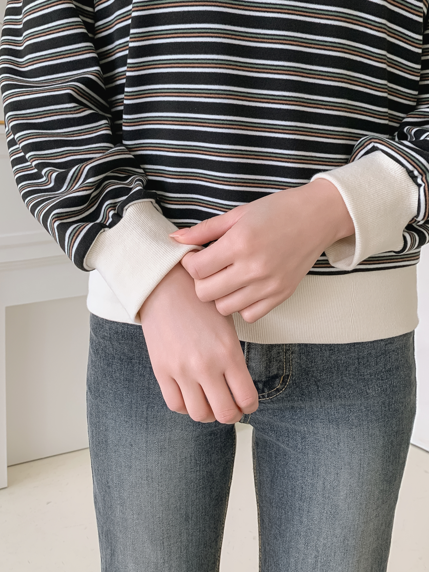 ラウンドネック長袖ボーダースウェット | 詳細画像10