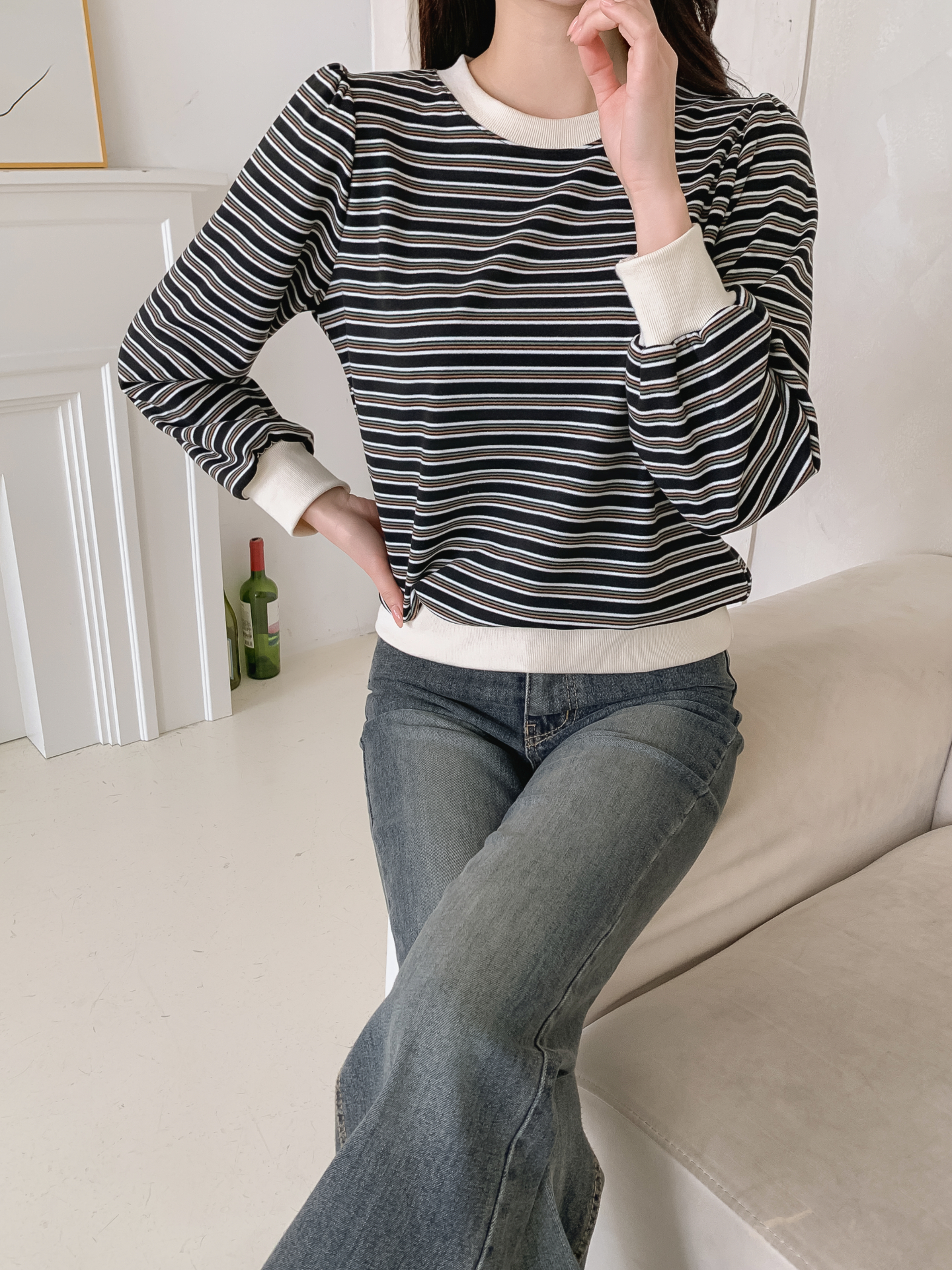 ラウンドネック長袖ボーダースウェット | 詳細画像13