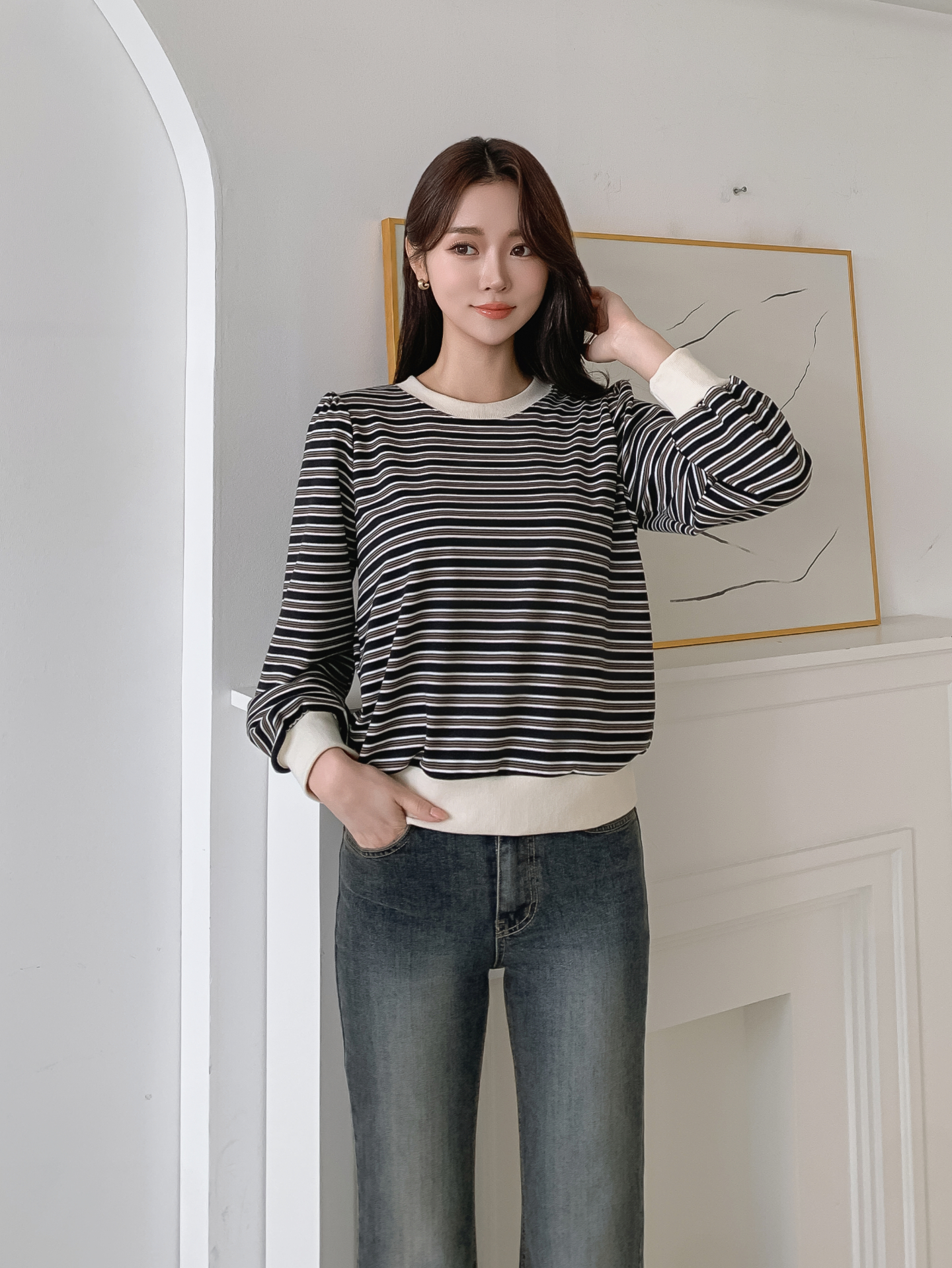 ラウンドネック長袖ボーダースウェット | 詳細画像14