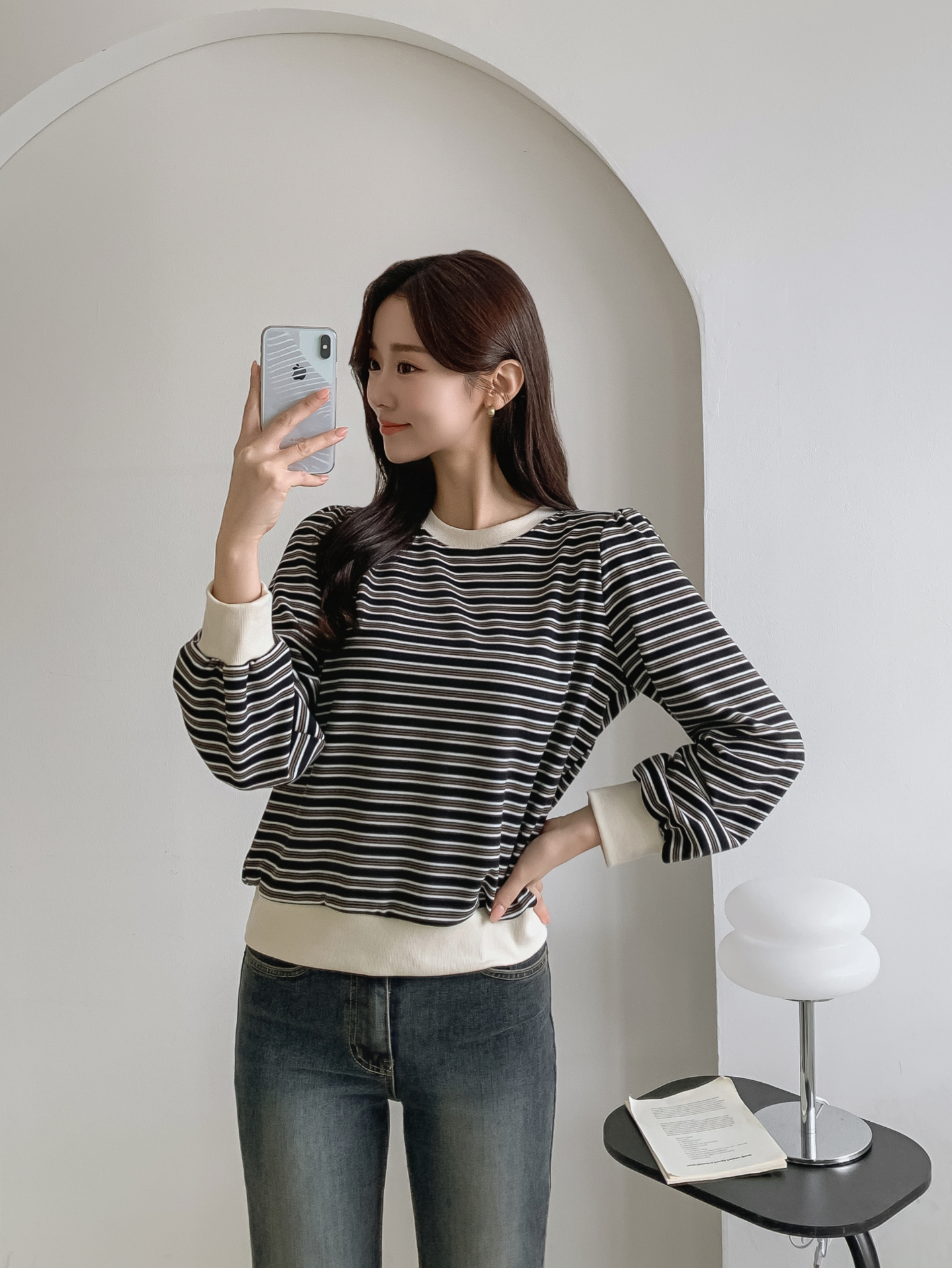 ラウンドネック長袖ボーダースウェット | 詳細画像16