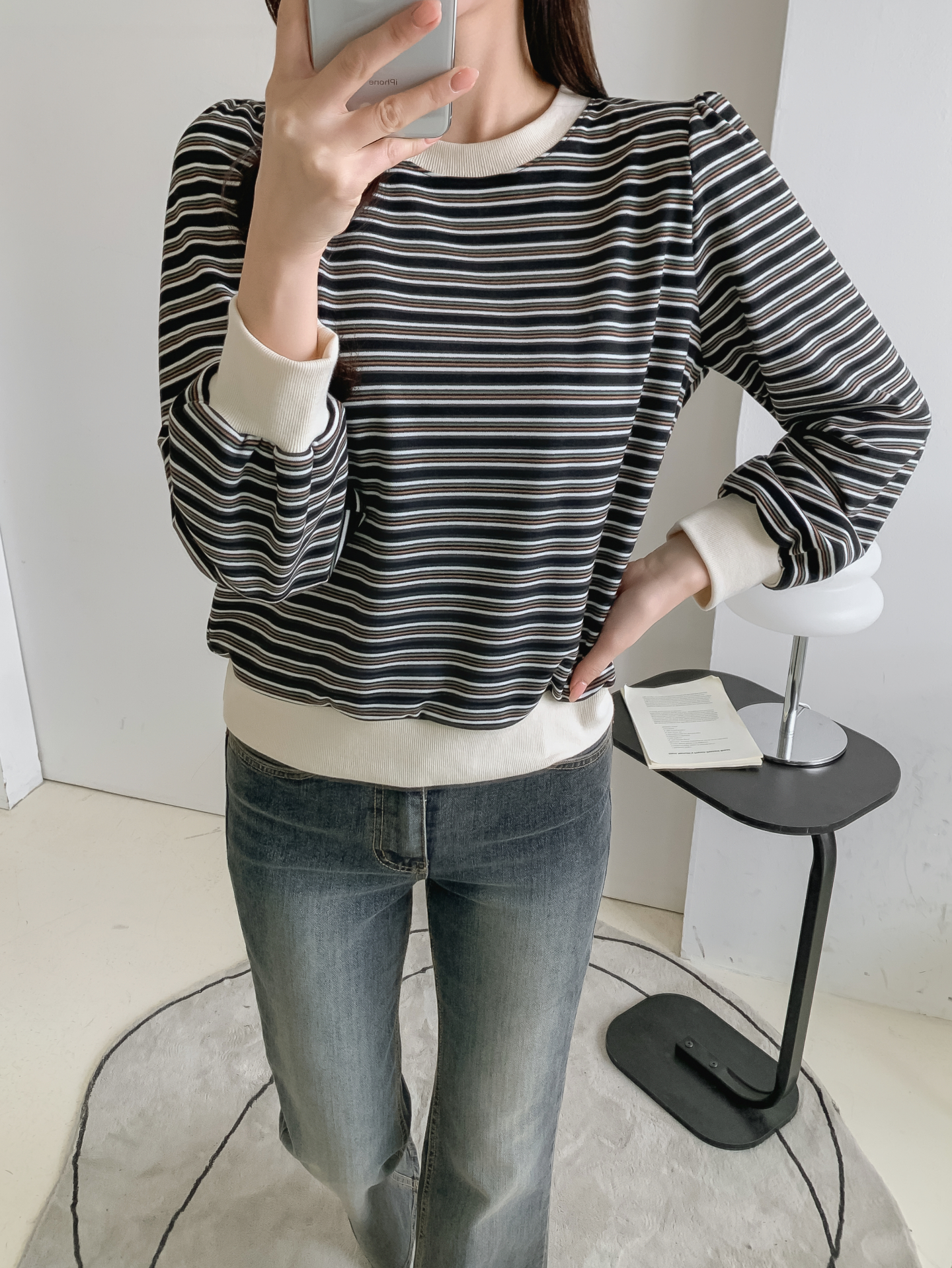 ラウンドネック長袖ボーダースウェット | 詳細画像17