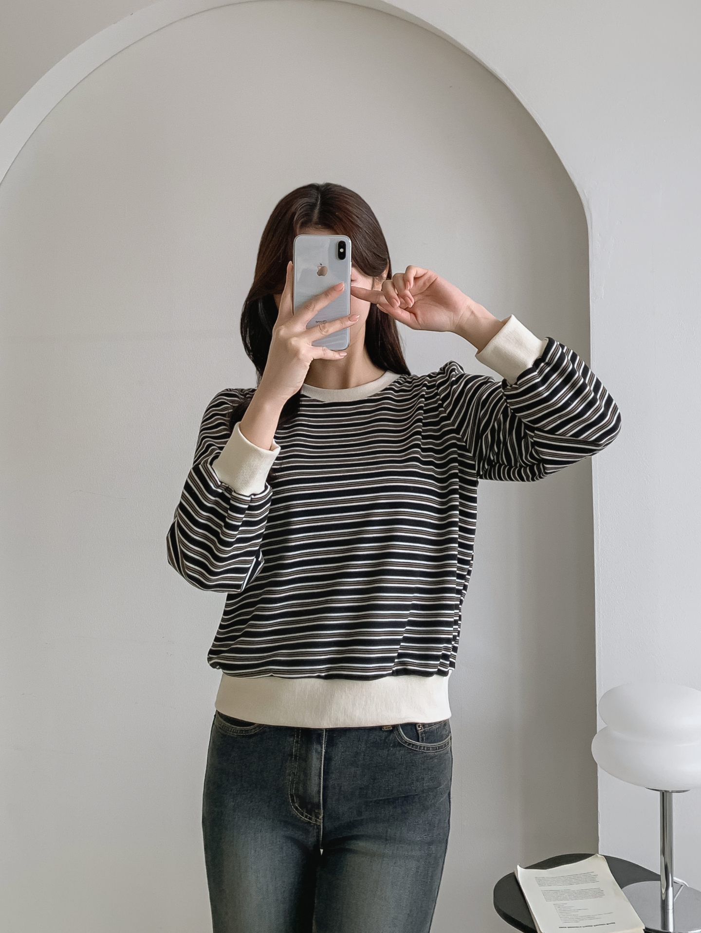 ラウンドネック長袖ボーダースウェット | 詳細画像18