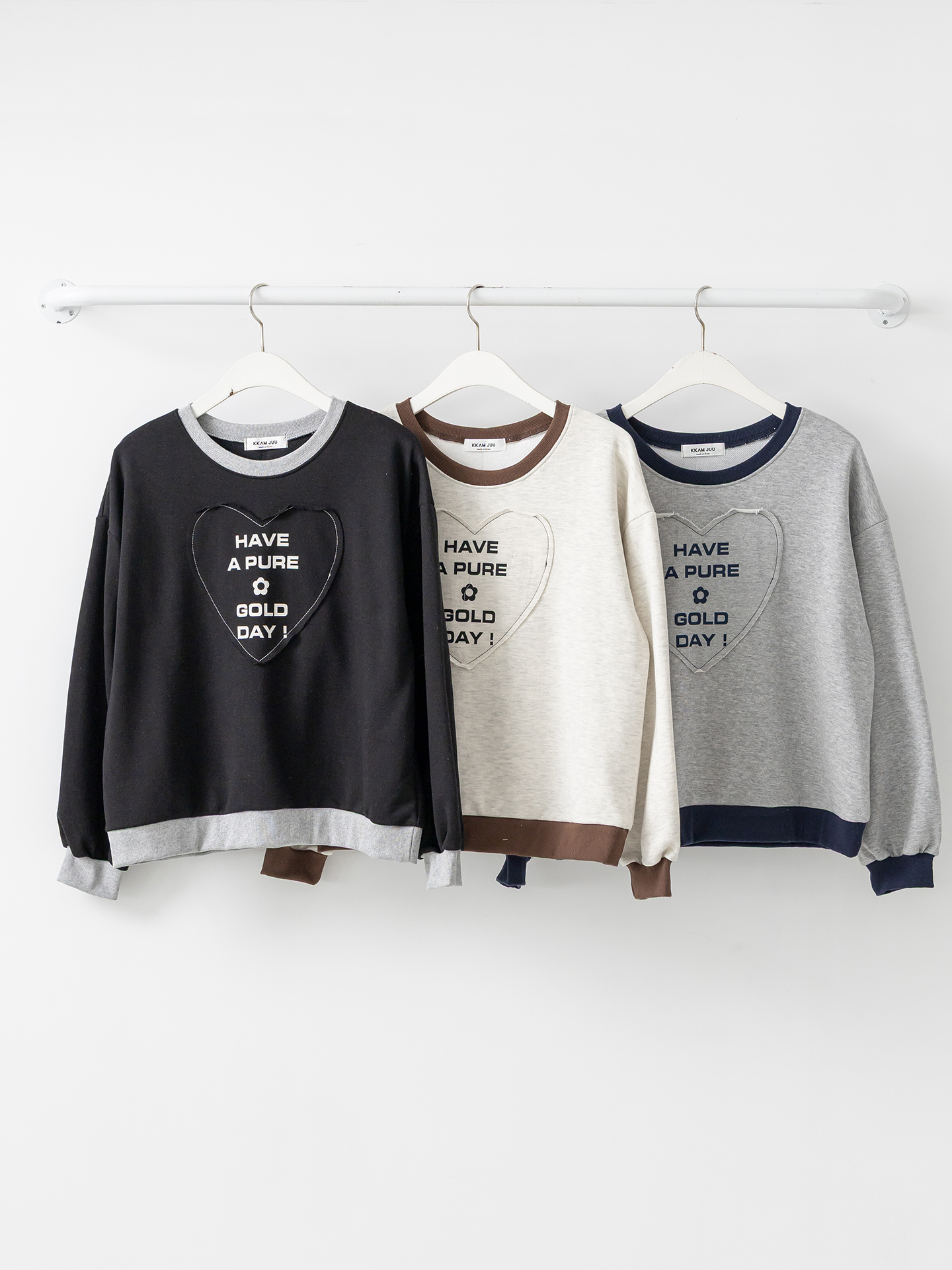 ラウンドネック長袖配色ハートスウェット | 詳細画像2