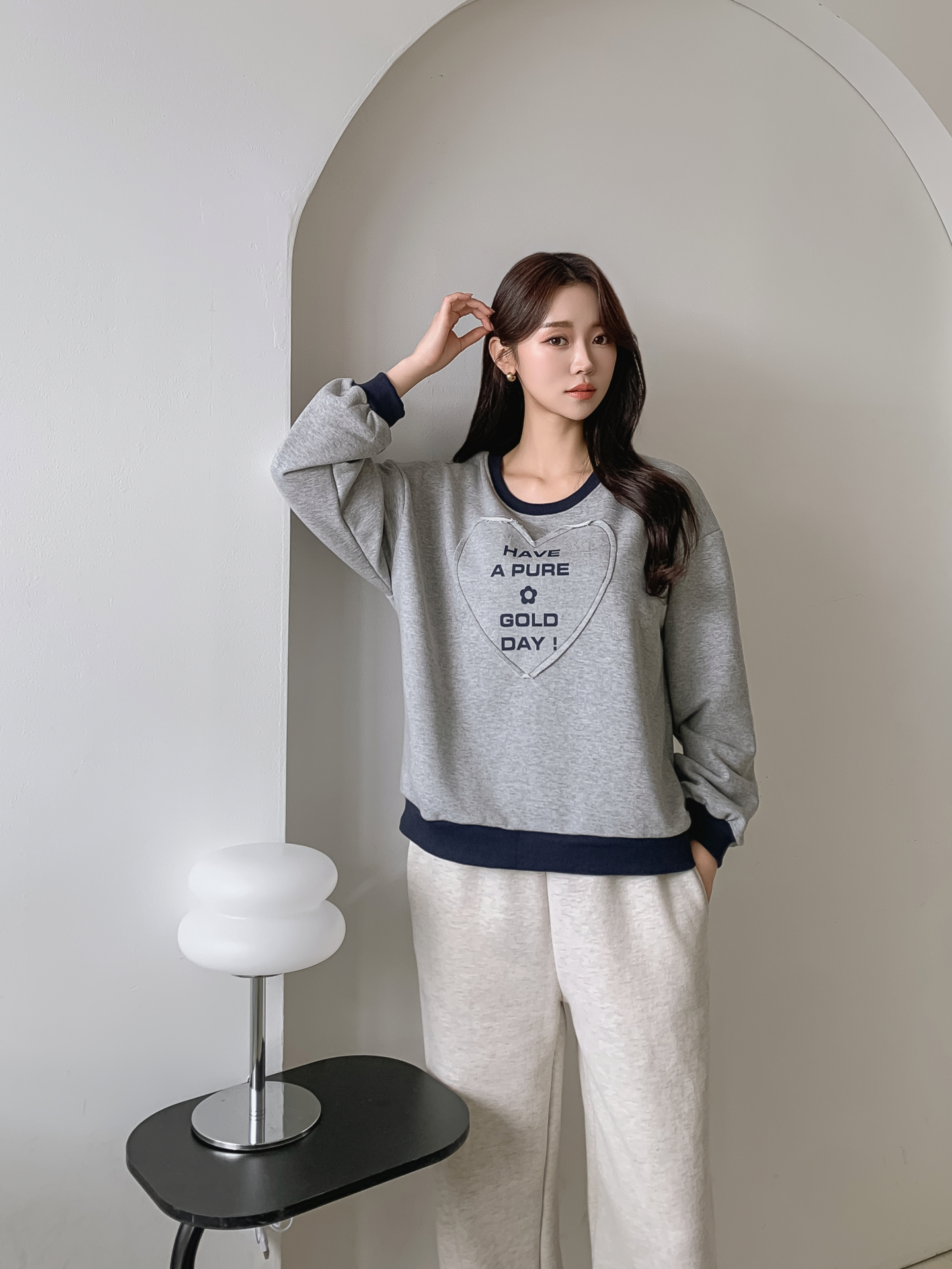 ラウンドネック長袖配色ハートスウェット | 詳細画像4