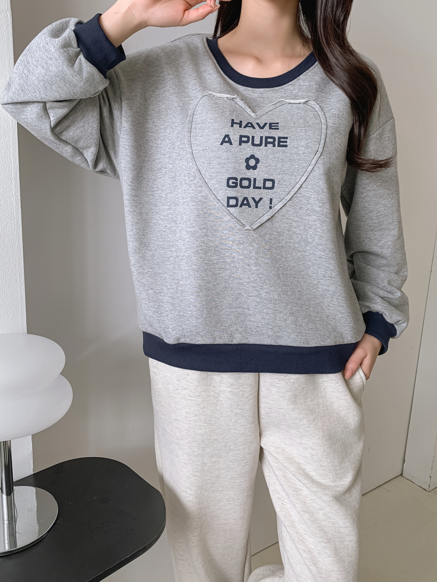 ラウンドネック長袖配色ハートスウェット | 詳細画像5