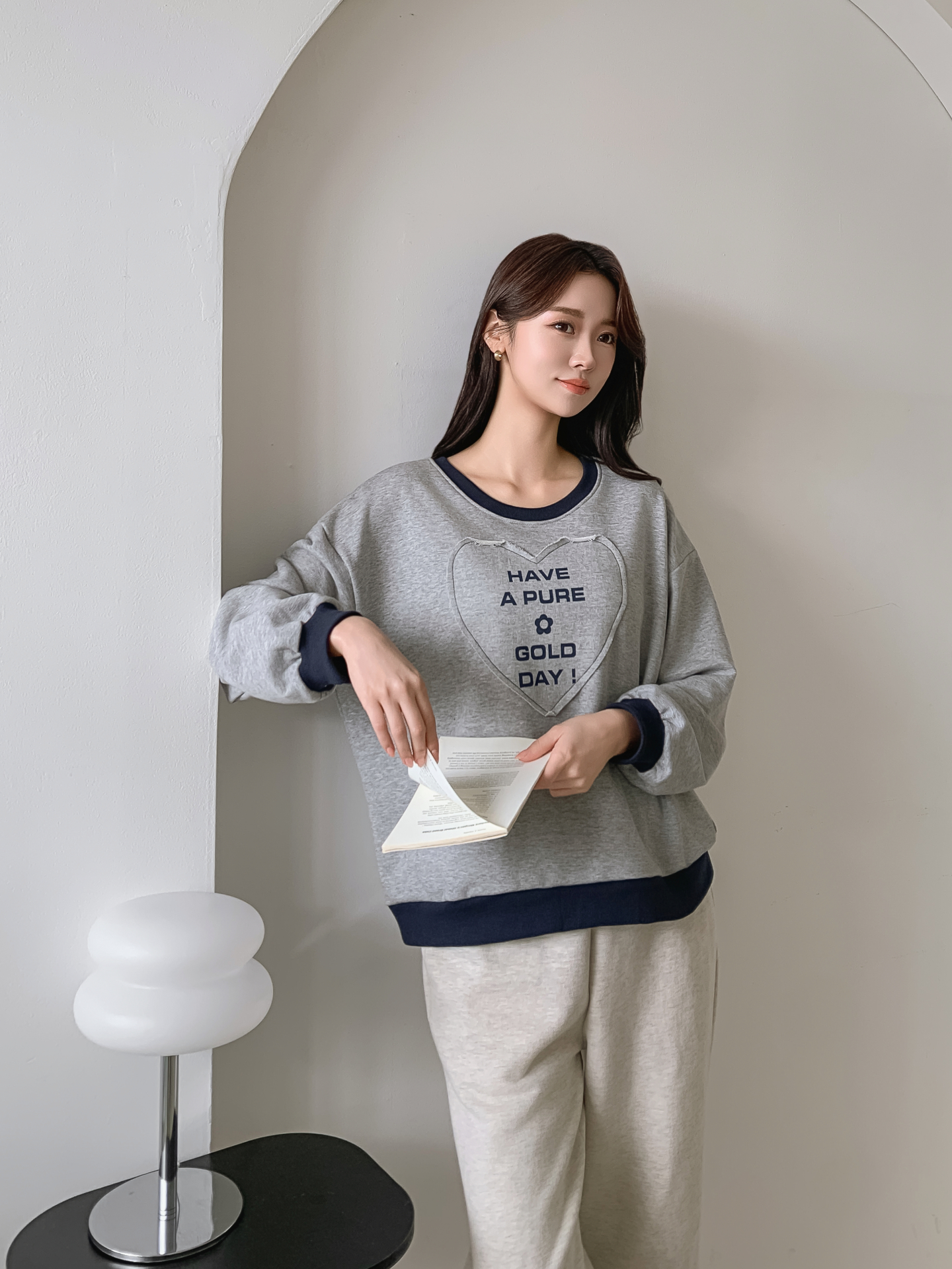 ラウンドネック長袖配色ハートスウェット | 詳細画像12