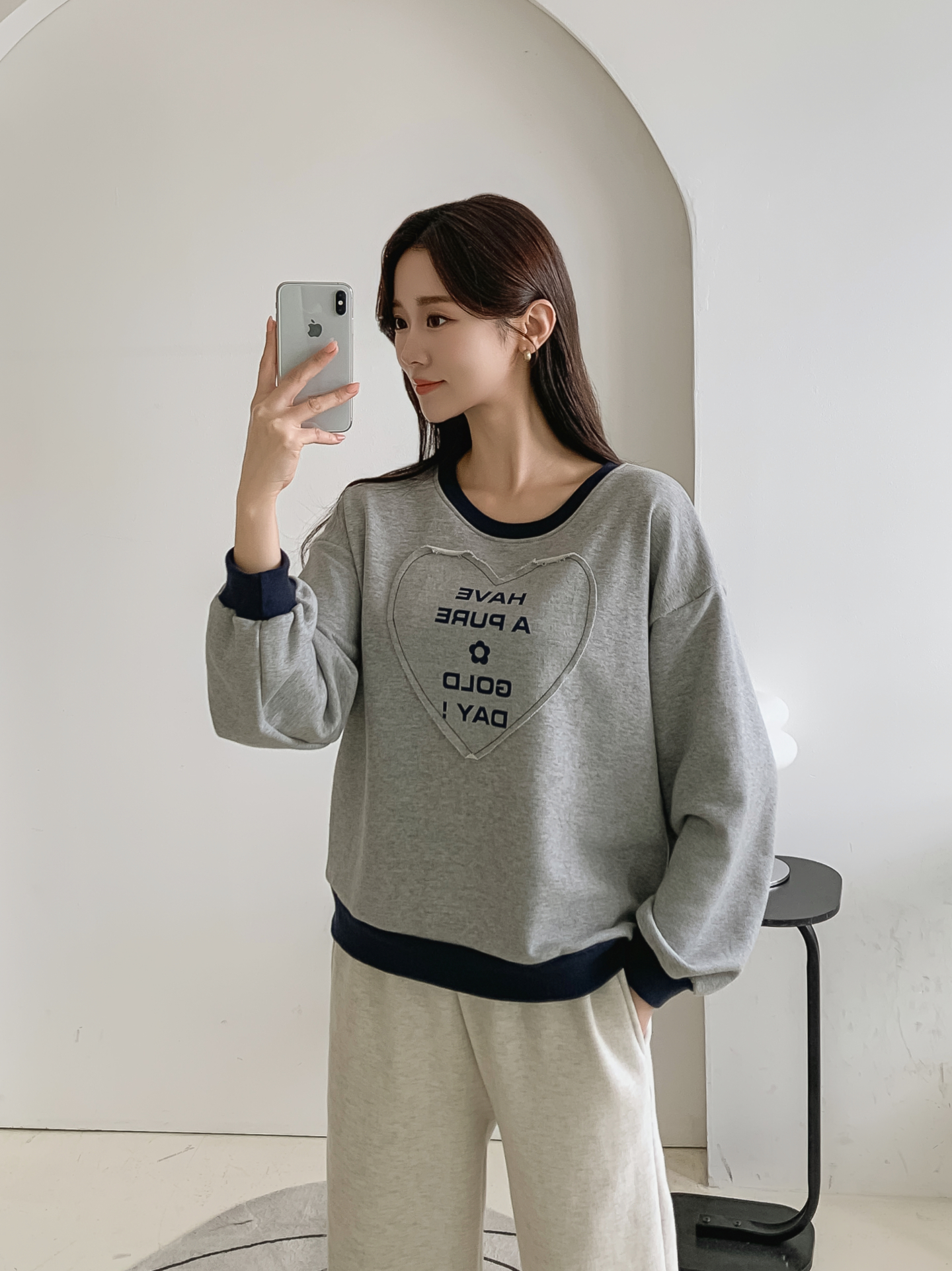 ラウンドネック長袖配色ハートスウェット | 詳細画像17