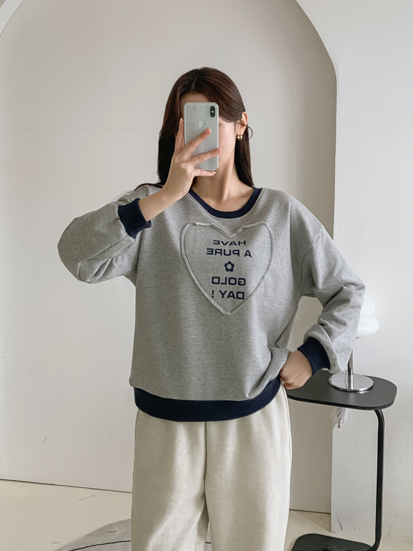 ラウンドネック長袖配色ハートスウェット | 詳細画像18