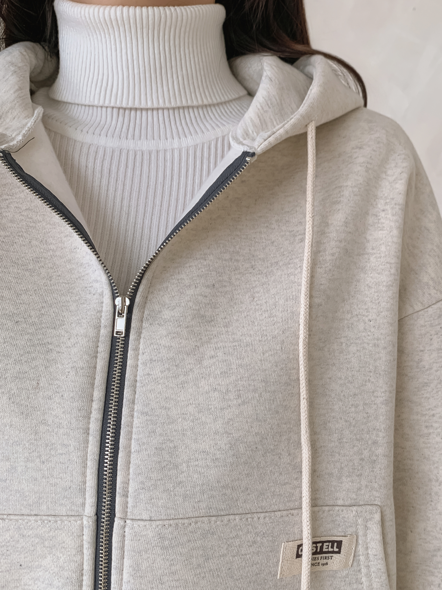 裏起毛ジップアップフードドローストリング配色ジップパーカー | 詳細画像9