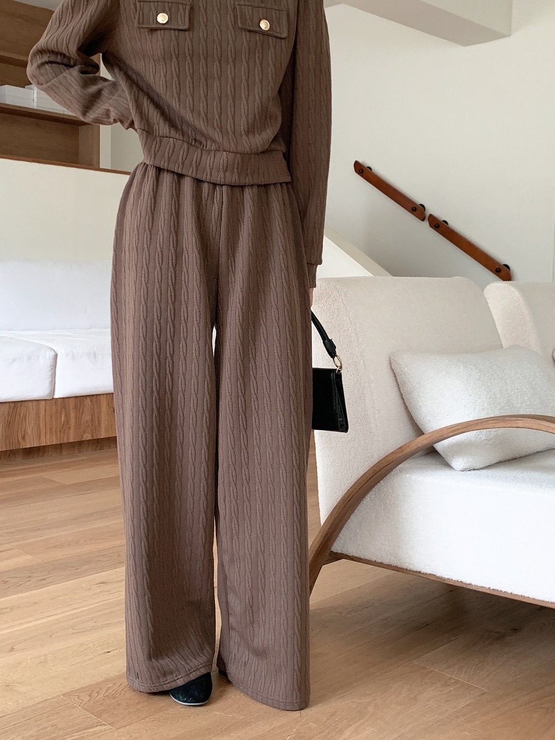 ラウンドネックウエストゴム長袖ワイドフェイクポケットケーブルカラーセットアップ | 詳細画像10