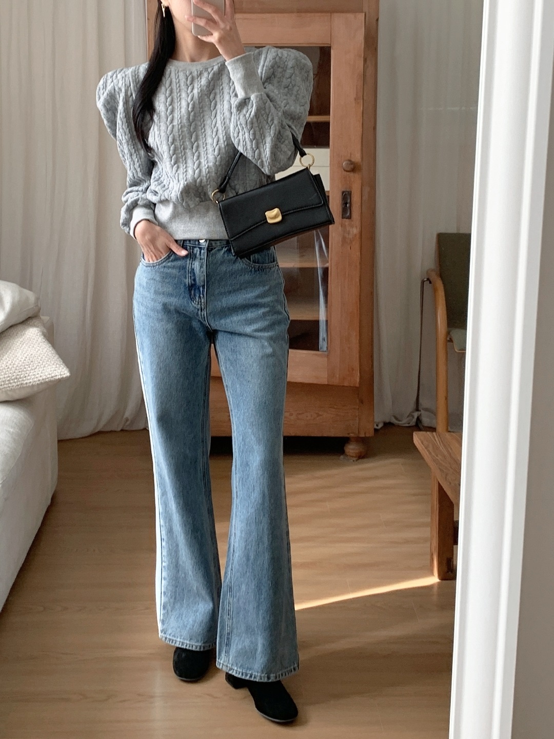 ラウンドネックパフスリーブケーブルスウェット | 詳細画像9