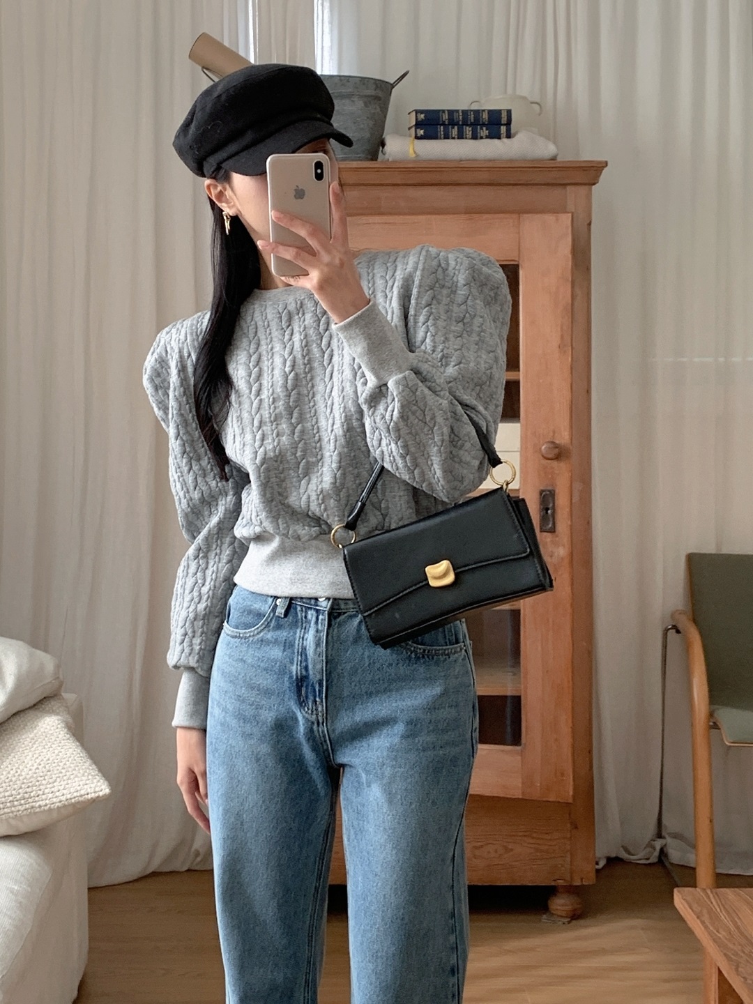 ラウンドネックパフスリーブケーブルスウェット | 詳細画像10