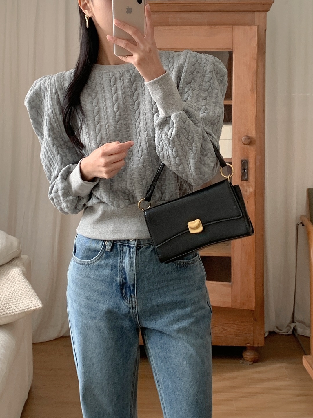 ラウンドネックパフスリーブケーブルスウェット | 詳細画像11