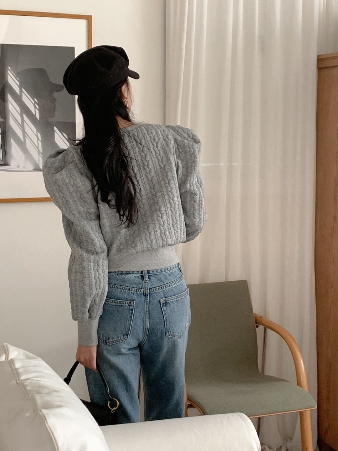 ラウンドネックパフスリーブケーブルスウェット | 詳細画像13