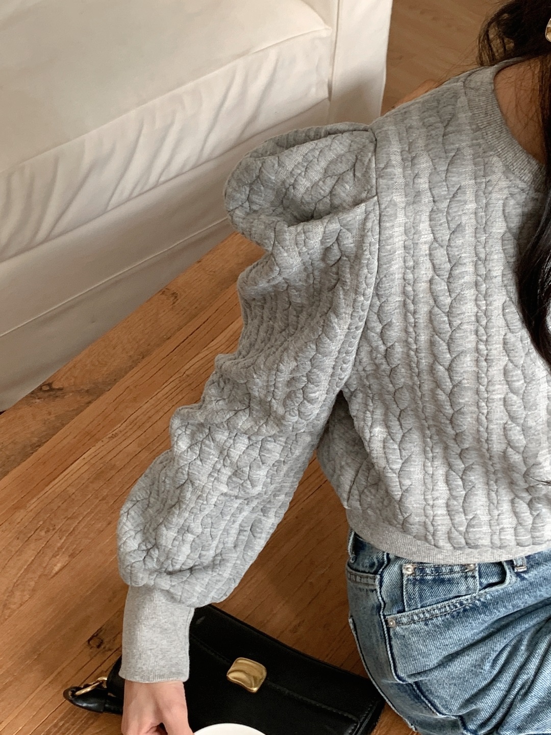 ラウンドネックパフスリーブケーブルスウェット | 詳細画像15