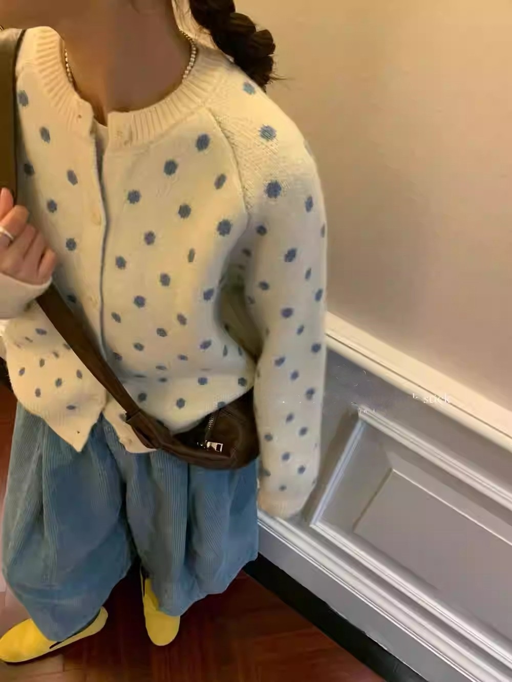 ボタンラウンドネックドットカラーカーディガン | 詳細画像4