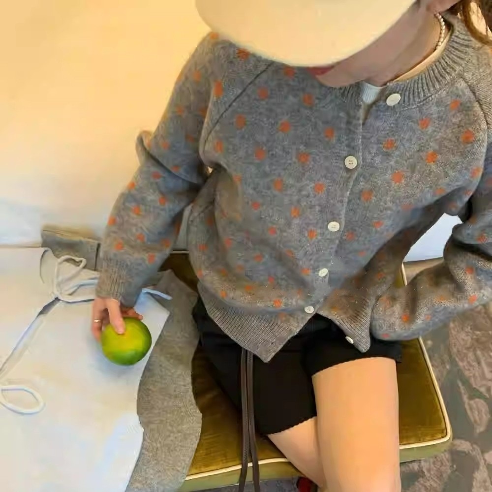 ボタンラウンドネックドットカラーカーディガン | 詳細画像5