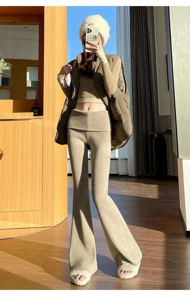 リブハイウエストブーツカットパンツニット | 詳細画像3