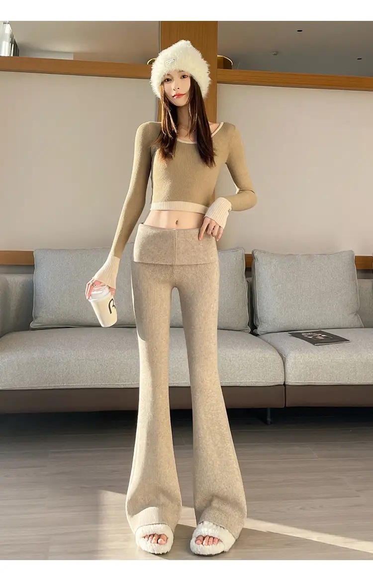 リブハイウエストブーツカットパンツニット | 詳細画像4