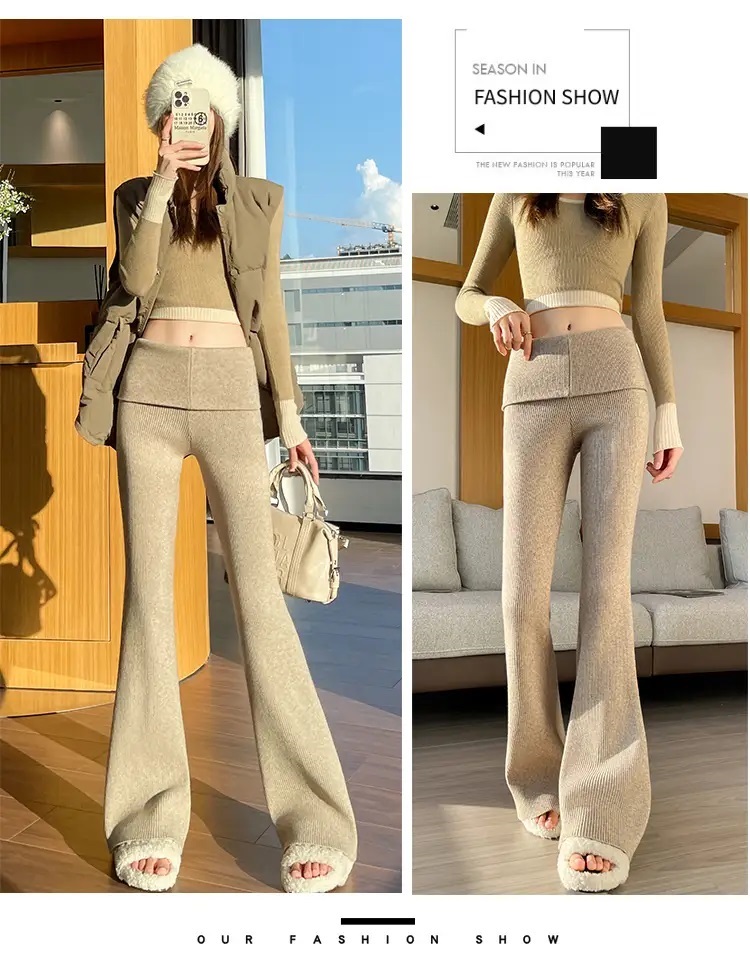 リブハイウエストブーツカットパンツニット | 詳細画像6