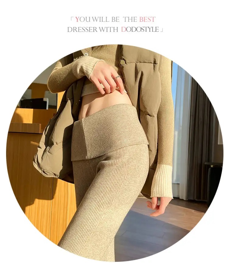 リブハイウエストブーツカットパンツニット | 詳細画像7