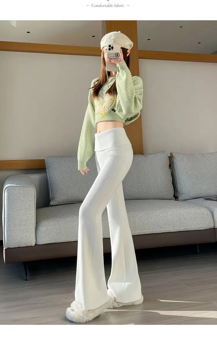 リブハイウエストブーツカットパンツニット | 詳細画像10