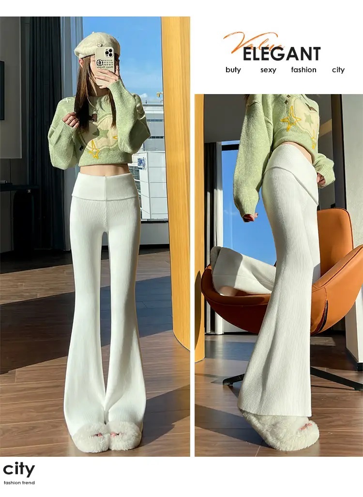 リブハイウエストブーツカットパンツニット | 詳細画像11