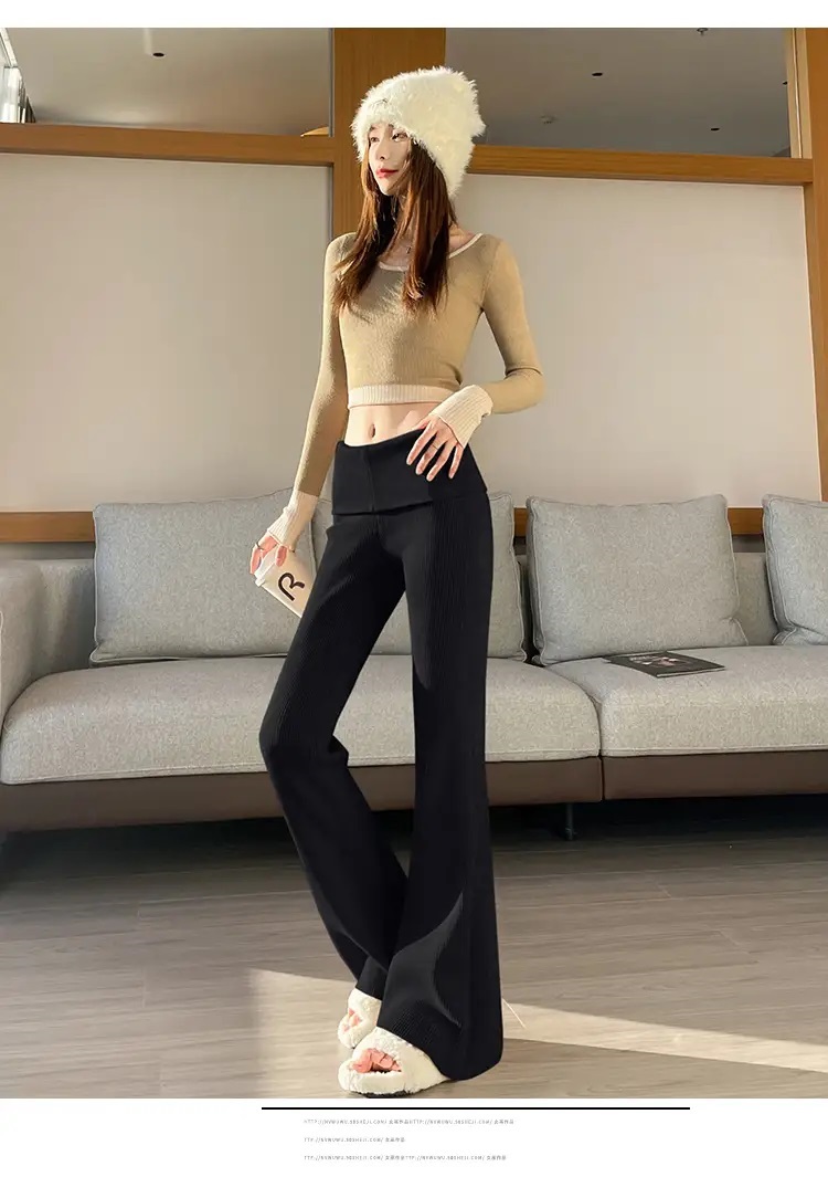 リブハイウエストブーツカットパンツニット | 詳細画像18